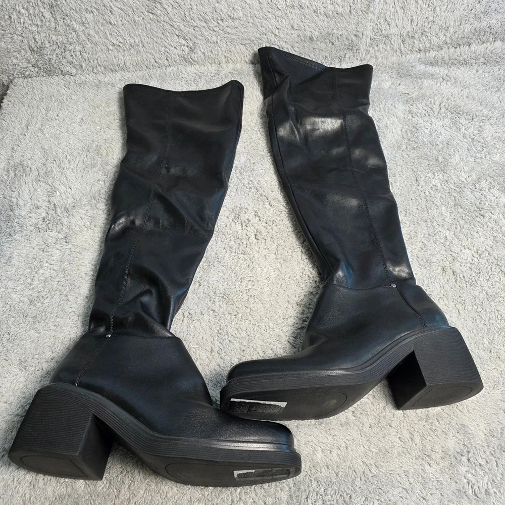 Franco Sarto Womens Kelly Black Over‎ The Knee Block Heel Boots 9.5M NEW